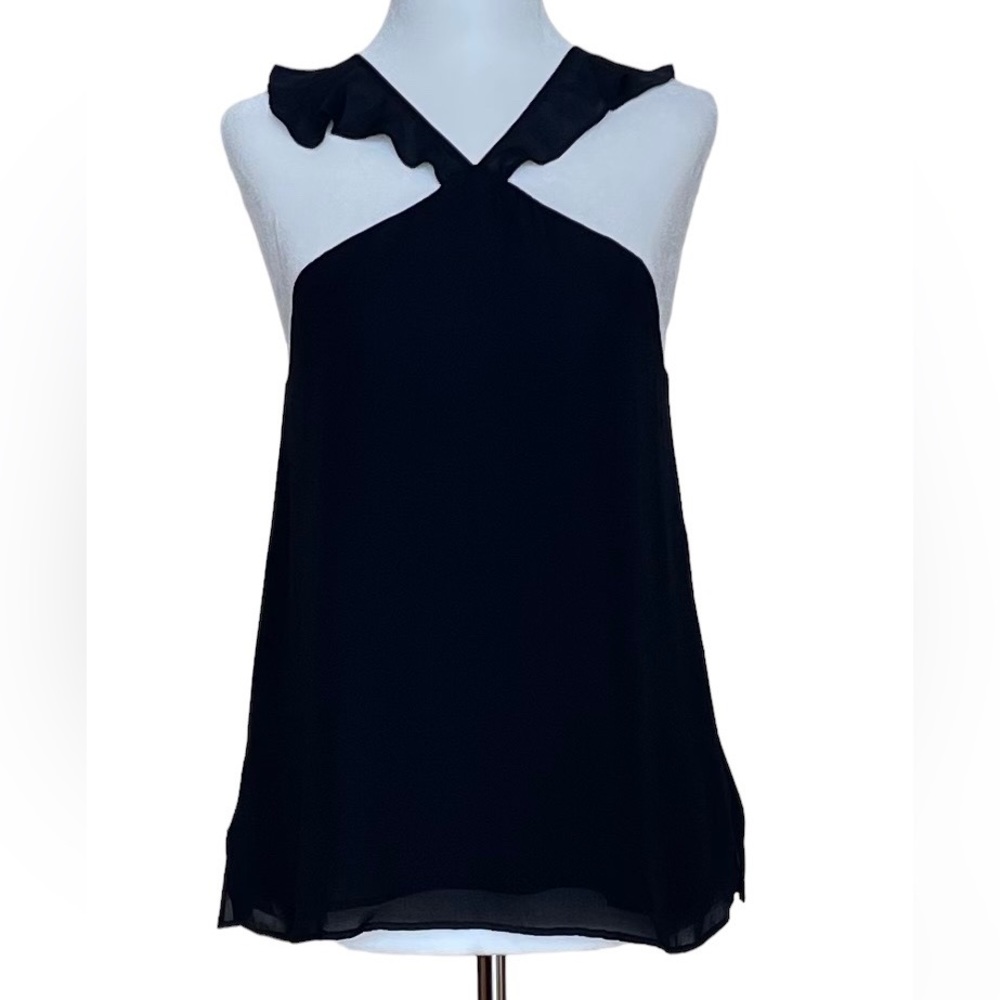 NWOT Cami NYC Silk Black Halter with Ruffled Neck